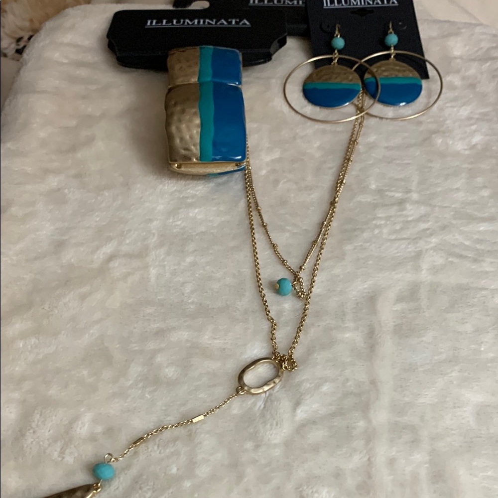 Illuminata Enameled Jewelry Set - Necklace, Earrings, and Stretch Bracelet